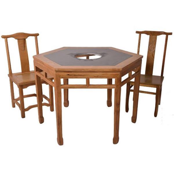 中式明清仿古家具��木火�桌 榆木六角��形餐桌